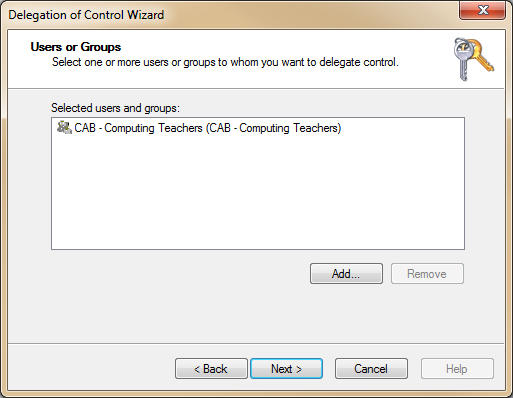 Delegation of Control Wizard - Users or Groups